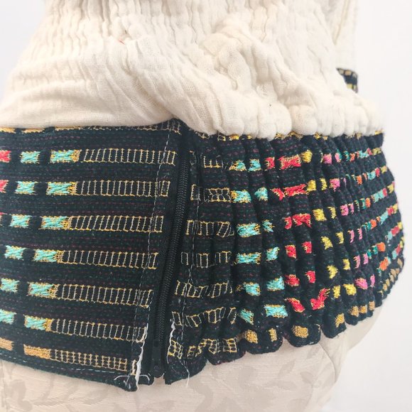 Vintage 70s Surfer Rainbow Stripe Baja Hoodie Cream - Picture 3 of 8